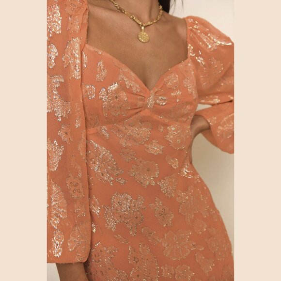 NEW RIXO - Size M, Women's Paris Silk Mini Dress - Lily Metallic Coral - Picture 2 of 5